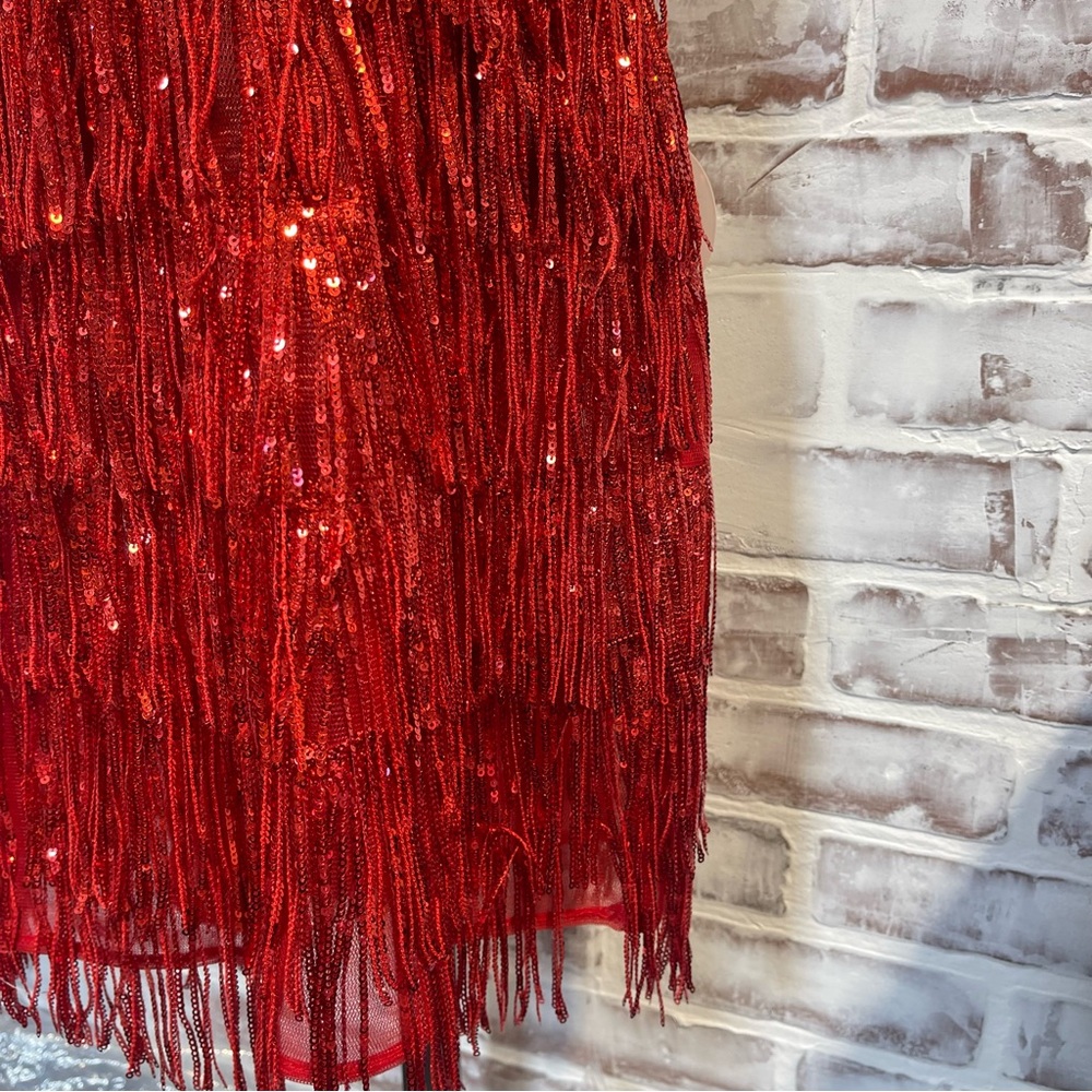 Luxxel Vibrant Red sequin fringe hoco Dress large - Picture 3 of 6